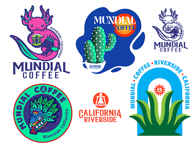 Mundial Coffee Summer agava axolotl cactus california coffee drink illustration latino logo mundial nature plant sticker summer