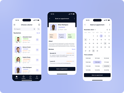 Healthcare Booking App ai appointmentsystem calendarbooking cleandesign design doctorbooking doctorfinder healthcareapp medicalux mobileappui modernui patientexperience patientreviews ui user experience usercentric ux