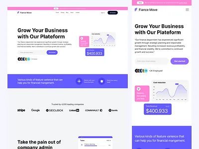 FianceMove - Finance Management SaaS Landing Page b2b clean finance financial fintech landing page modern saas ux wealth management website website design