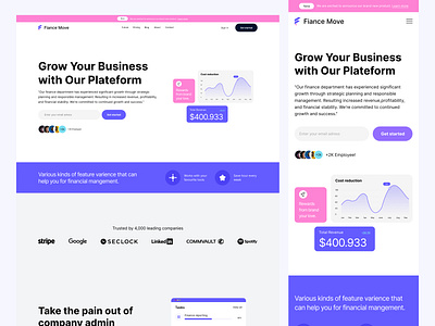FianceMove - Finance Management SaaS Landing Page b2b clean finance financial fintech landing page modern saas ux wealth management website website design