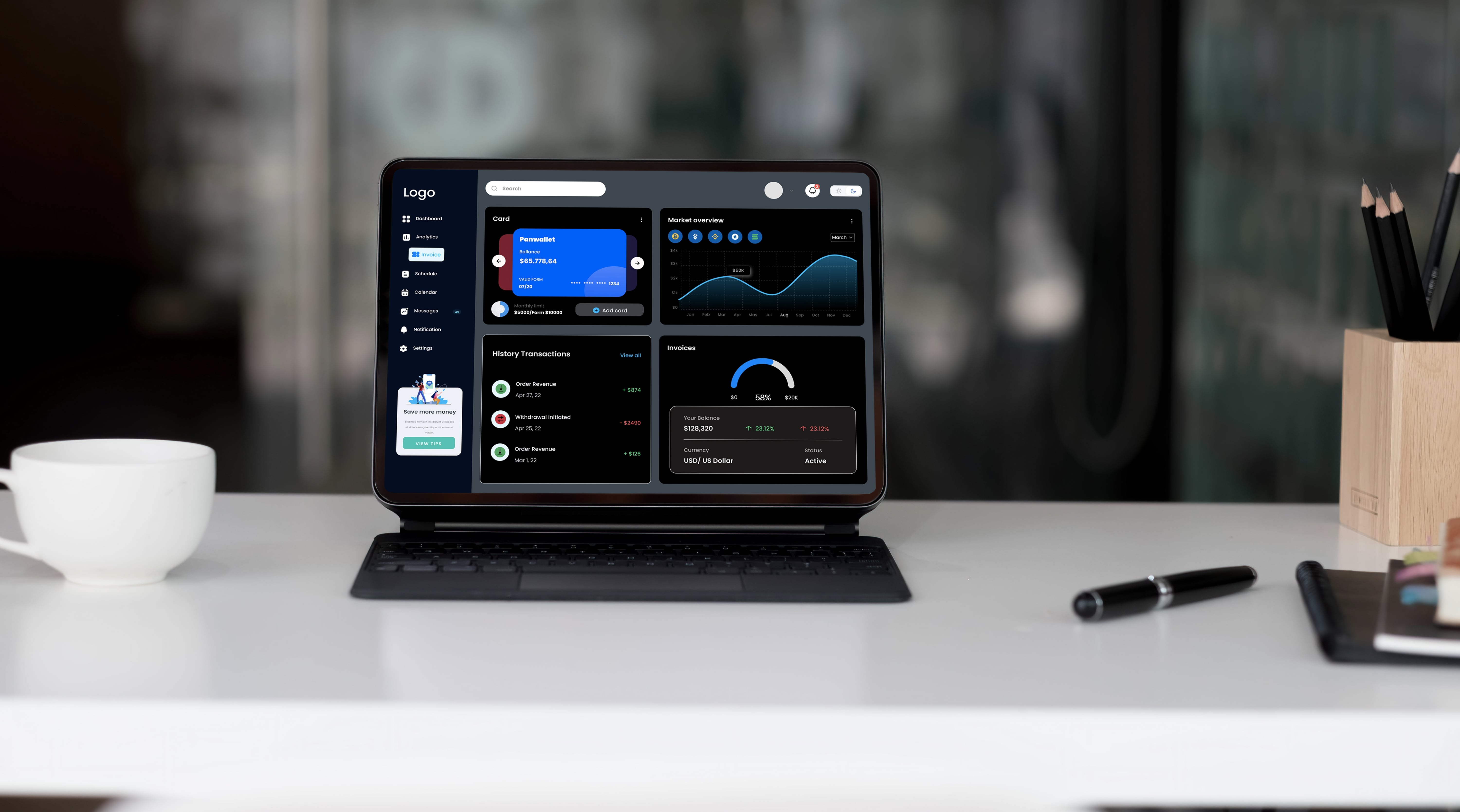 SaaS Fintech Dashboard - Dark Mode dashboard figma fintech graphic design saas ui ui ux user experience user interface ux