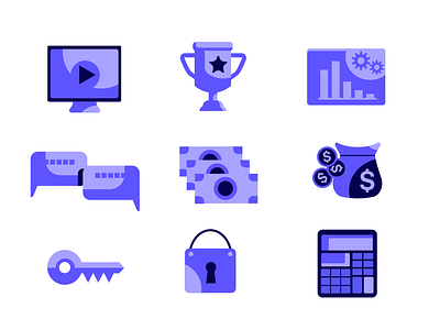UI Icons calculator cash graph icons key lock money money bag screen symbols trophy user interface