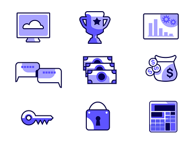 UI Icons calculator graph icon key lock money money bag screen symbol trophy ui user interface