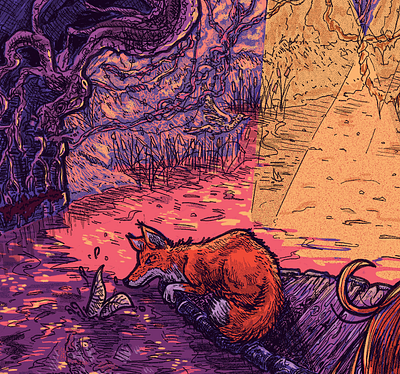 Poster Detail: Fox artwork design digital digital art fox illustration poster poster design texture water
