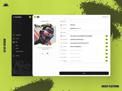 Kyd Labs: Artist Profile artist bio clean create design desktop interface kydlabs link minimal music platform profile social ui ux web