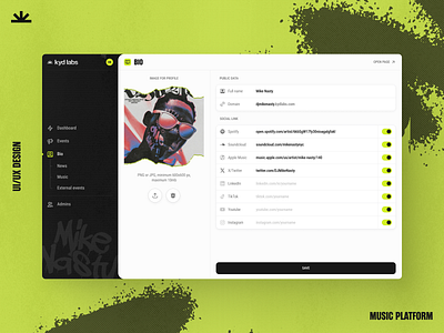 Kyd Labs: Artist Profile artist bio clean create design desktop interface kydlabs link minimal music platform profile social ui ux web