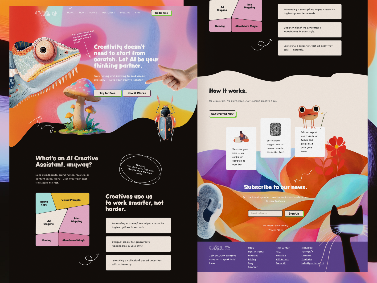 CTRL Z — AI Creative Sidekick in Neo-Brutal Style ai art bold boldcolors bright concept creative design funny graphic design illustration inhensweb interesting modern neobrutalism orange playful ui uxui website