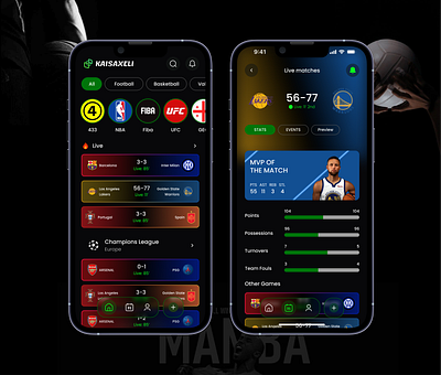 Live Sports Stats Companion 3d app dark mobile sport ui