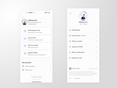 Redesigned profile page for Stable Money design figma ui