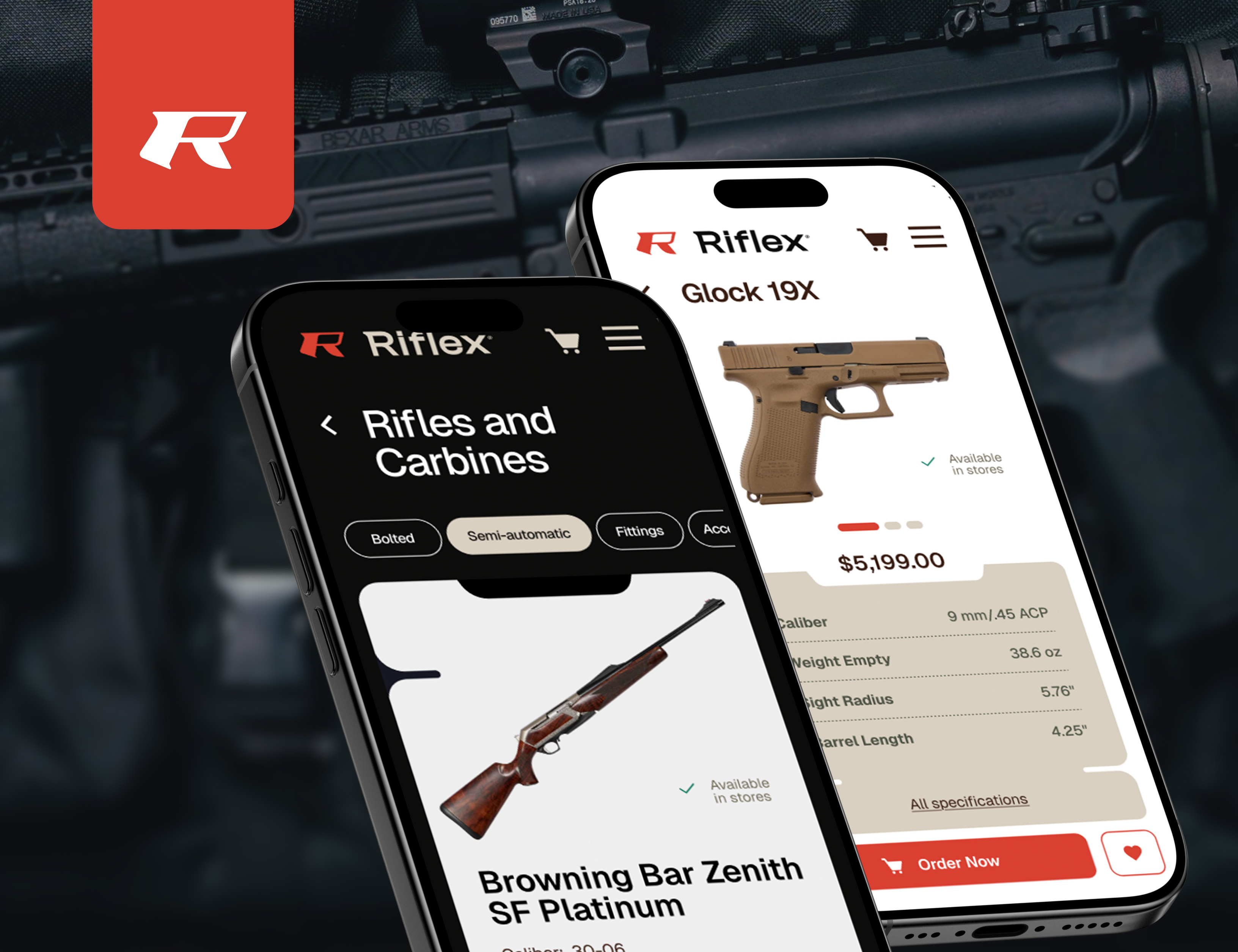 RifleX firearms store branding e commerce graphic design gun rifle weapon web design