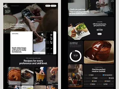 Premium Cooking Experience UI Design app concept chef support clean layout cooking culinary ux elegant interface food interface food service gourmet experience home cooking mobile design modern ui premium design recipe filter recipe platform step guide tablet interface user flow video tutorial