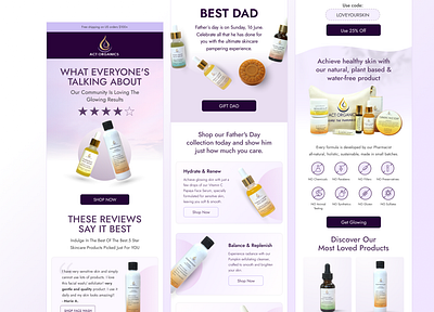 Email Template Design for Act Organic branding email design email designer email marketing email newsletter design email template email template design email template designer figma graphic design klaviyo klaviyo template design skincare ui