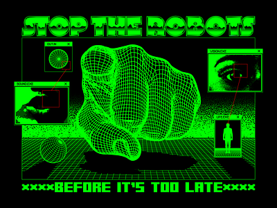 Stop the Robots cgi computer design green illustration retro retro computer robots technology typography vector vintage