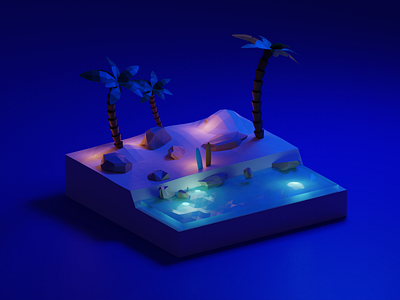 Stylized Low Poly Beach Scene with Ambient Lighting 3d after effects animation blender illustration motion graphics ui