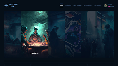 Shadow Fleet Homepage card game dark ui web3