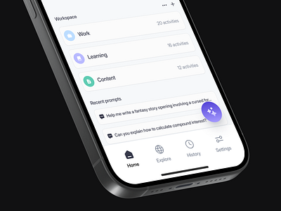 AI Assistant App UI: Workspace Management & Prompt History ai ai assistant ao app design assistant chat chat ai assistant chatgpt deepseek grok history mobile mobile app mobile app design perplexity product design prompt uiux virtual assistant workspace