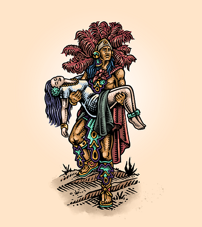 Popocatepetl & Iztaccíhuatl (Homenaje a Jesus Helguera) character graphic design illustration mexico vector