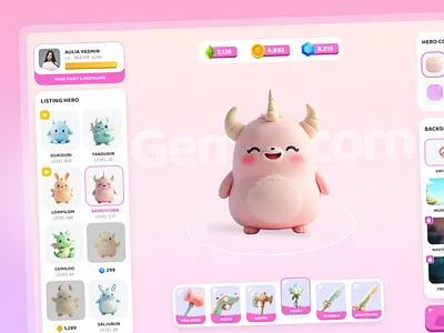 Gemoycorn - Game Website Design 3d ai animation asset branding character cute dark mode design figma fun game game design graphic design illustration ui uiux ux web website