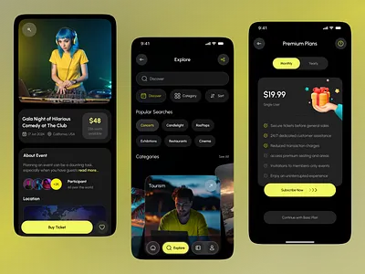 Event App UI Design app design app interface application ui best ui concert event mobile app festival figma ios mobile mobile app design mobile app ui mobile ui modern app ui modern ui popular ticket booking ui design ui ux ui ux design