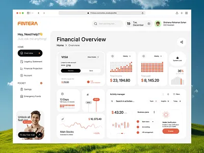 Fintera - Financial Dashboard Design by Orbix Studio analytics analytics dashboard chart crm dashboard dashboard design dashboard ui data design finance analytics finance website financial financial dashboard design fintech ui investment minimalist modern dashboard saas dashboard ui wallet
