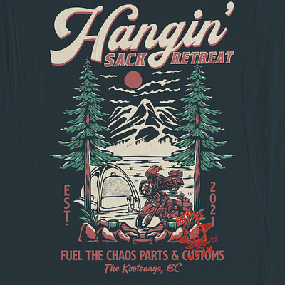 HANGIN SACK RETREAT apparel badge branding clothing club digital art drawing graphic design handdrawn illustration illustrator logo merchandise motorcycle outdoor product design retro tshirt vintage
