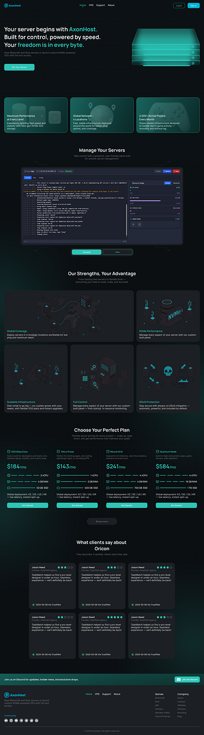 AxonHost – Server Hosting Made Simple 3d axonhost branding darkui figma graphic design hosting infra logo saas serverdesign ui uxui webapp