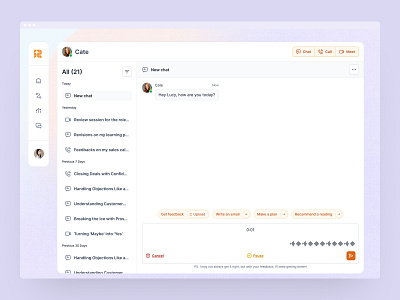 Chat Detail ai call chat chat list delete field history input meet meeting message messaging pause person send shortcut text user video voice