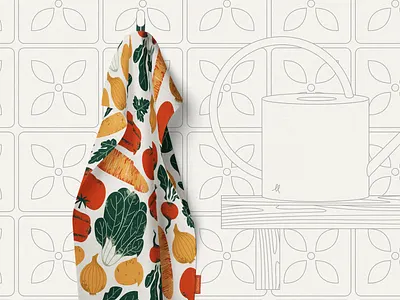 Vegetable Pattern Kitchen Towel food illustration kitchen pattern print retro textile textured towel vector vegetables