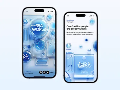 Sea World - Mobile App Concept apple apple glass aquatic bubbles concept creative deepblue glass inspiration interface mobile app ocean ref sea sealife ui underwater ux world