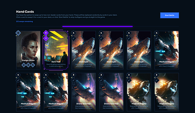 Shadow Fleet Mulligans Page card game dark ui web3