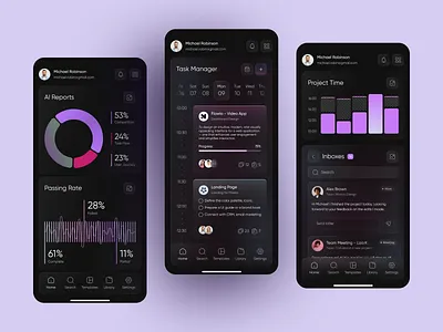 Mobile App Design - AI Productivity ai ai app analytics ui android app app design charts and graphs design design system interface ios mobile mobile app mobile app design product design productivity app statistics task manager ui ux