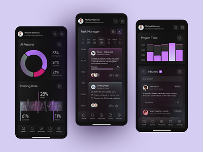 Mobile App Design - AI Productivity ai ai app analytics ui android app app design charts and graphs design design system interface ios mobile mobile app mobile app design product design productivity app statistics task manager ui ux