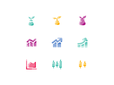Investment Icons 🌱 📈 📉 bar candy chart colorful design flat graph graphic icon iconset illustration increase invest investment line plants seed sprout trading vector