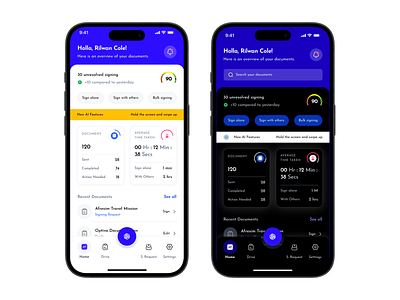 CeeSign - eSign Document App Dashboard contract dark mode dashboard digital signature document electronic signature homepage mobile saas signing time management