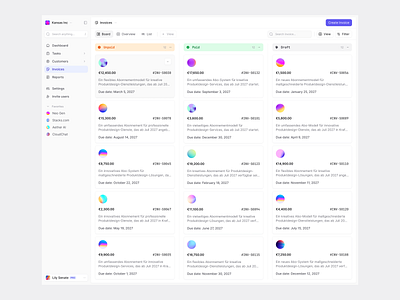 Invoice Board app design application board app board design finance app invoices kanban kanban board product design ui ui design ux web app