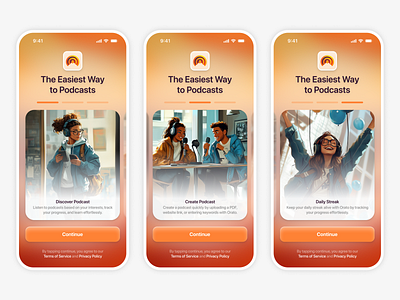 AI Podcast Generator App - Onboarding Screens ai app design figma generator graphic design mobile mobile app onboarding podcast product design responsive ui ui design ux design