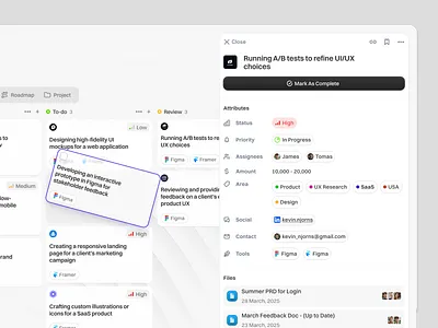 Creatives PM Tool pt.2 app clean design details hover interface kanban light manage minimal product saas settings side panel sidebar ui ui design ux ux design web