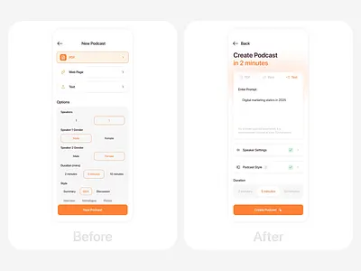 AI Podcast Generator App - Home Screen UI Redesign ai app design figma generator home screen mobile podcast product design redesign ui design ux design