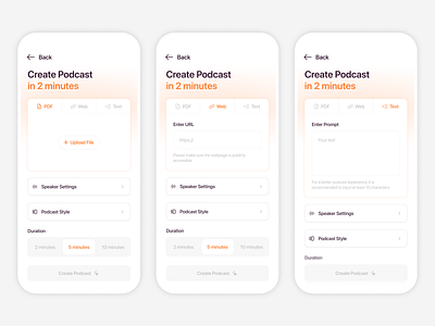 AI Podcast Generator App - Home Screen Tab Menu UI Status ai app design figma generator home screen mobile podcast product design status tab menu ui design ux design