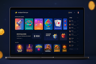 Jackpot Banque - UI screens of multiple devices. appdeveloper casino casinogamedevelopment casinogames graphic design ui