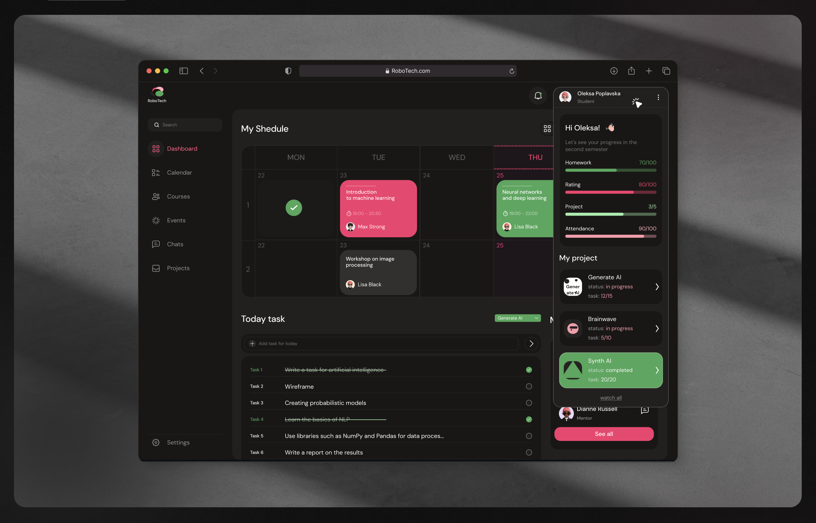 RoboTech - Learning Management System - Dashboard dashboard edication lms study ui ui design ux web