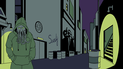 Chtulhu alleyway art artwork character character design chtulhu color colour green h.p. lovecraft horror illustration illustrations lovecraftian sanity vector vector art