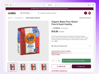 Cravio - Food Grocery e-commerce website Product Page branding design hero section illustration landing page logo ui uiux website website design