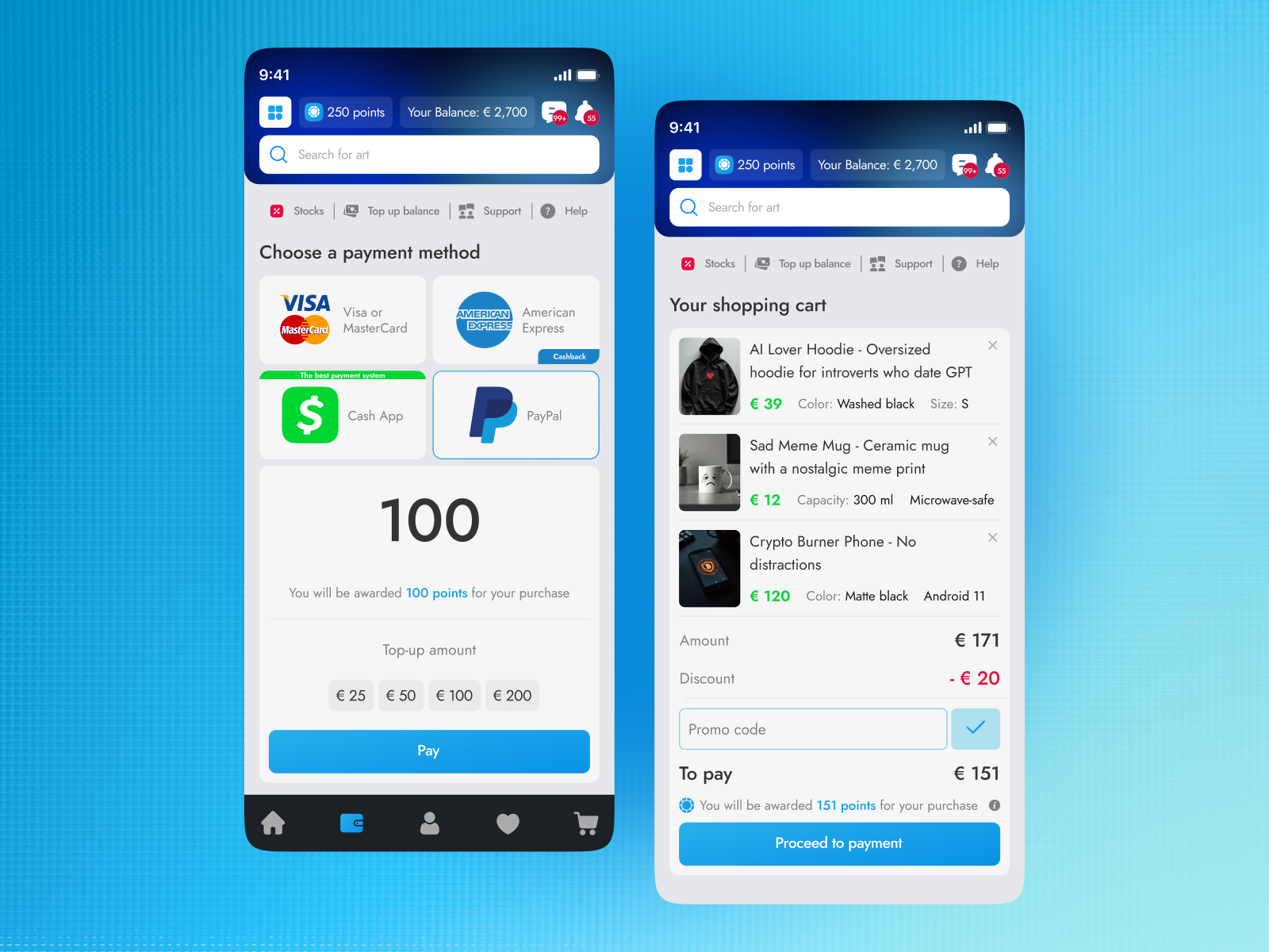 Marketplace UI - Cart & Payment Screens app app concept cart design ecommerce figma fintech interface marketplace mobile mobile checkout mobile design mobile interface payment product product card screen shopping app ui uiux