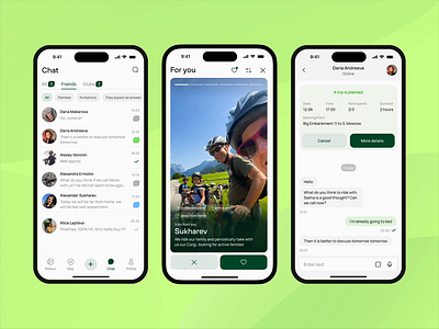 Social network for cyclists app apple chat design green ios iphone match message phone social ui ux