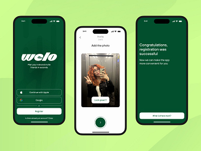 Mobile app registration app button design green login logo phone photo registration ui ux