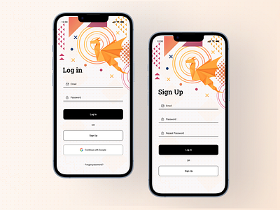 Animated Abstract Origami Authentication UI for Mobile animation app authentication design flutter graphic design illustration mobile ui