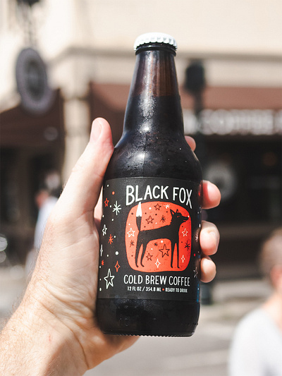Black Fox Cold Brew Coffee Label black fox cafe coffee coffee shop cold brew cold brew coffee custom label fox graphic design label packaging specialty coffee