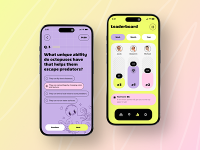 Quiz Mobile App UI Design app design appui beadaptify educational app gamification leaderboardui learning mobile app mobileappdesign online learning productdesign quiz app design quiz app ui quiz mobile app quizapp quizgame uidesign uxdesign
