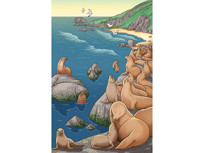 Seaside siesta adobe brush californiaacademy digitalart digitalpainting illustration landscape muti natureconservation ocean oceanconservation photoshop seal wacomgallery